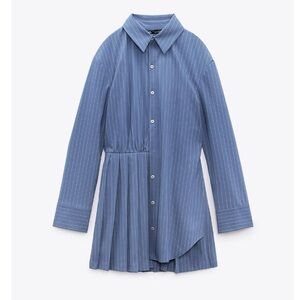 Zara Navy Blue Pinstripe Shirt Dress